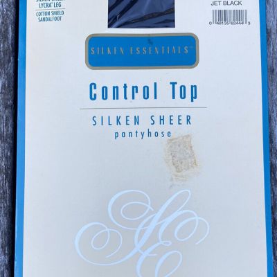 Silken essentials control top pantyhose jet black. Size A. New old stock.