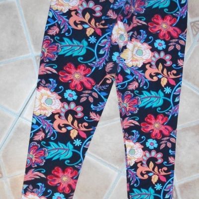 Womens Leggings Bright Flowers Yellow Orange Blue by Malvins Preowned Size 12-18