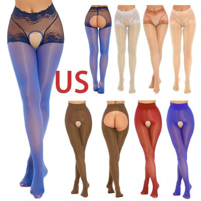 US Women Mesh Pantyhose Tights Crotchless Sheer Nylon Footed Hosiery Stockings