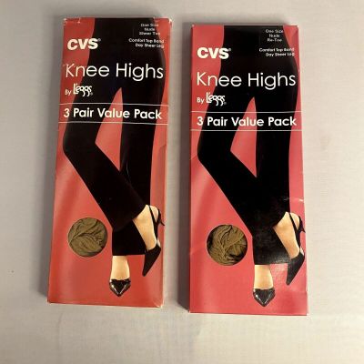 #7994 NOS In Box 6 Pairs of Nude Kneehighs By Leggs One Size