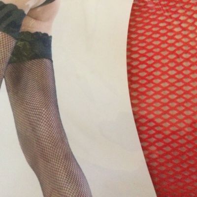 Music Legs Sexy Plus Size Red Fishnet Thigh High Lace Top Stockings 4910Q