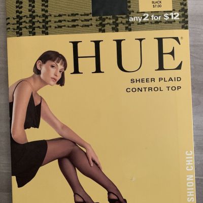 HUE Sheer Plaid Pantyhose with Control Top Black Size 3 New Style 2026
