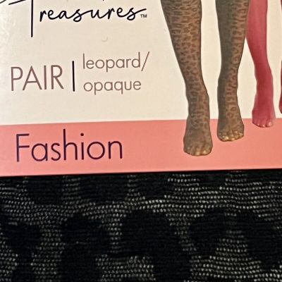 Women’s Fashion Tights Nylons Size 2XL Black Leopard Print & Burgundy Opaque