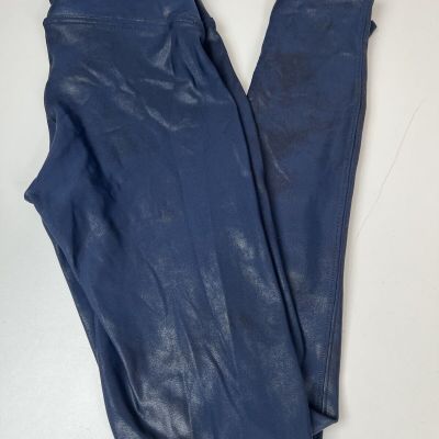 SPANX Faux Leather Shiny Mottled Leggings  Navy  Size S/P