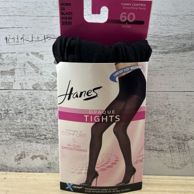 Hanes Silky Revitalizing Opaque Tights Size 2x Black