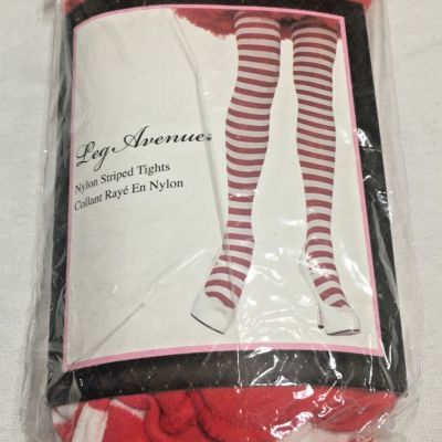 Leg Avenue Nylon Striped Tights Stockings Red White One Size