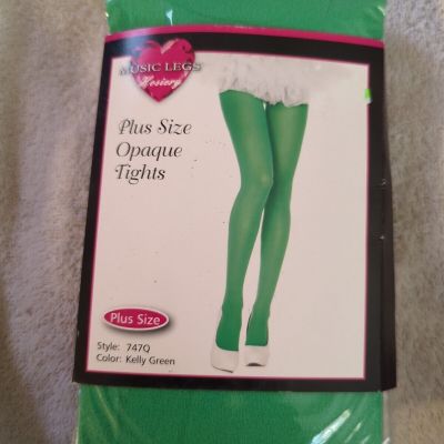 NEW Music Legs 7419Q Plus Size Opaque Tights Pantyhose Kelly Green up to 225lbs