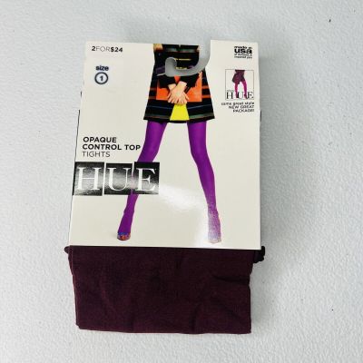 HUE Currant Opaque Nylon Control Top Womans Tights Size 1 New 1 Pair