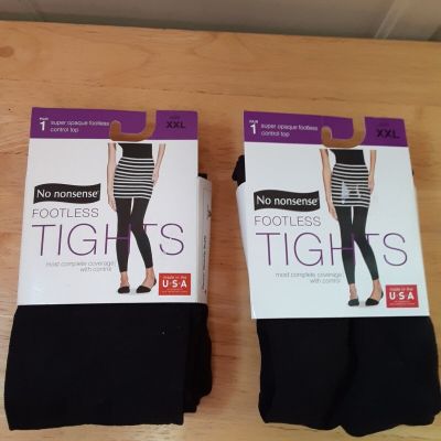 No Nonsense TWO Pair Footless Tights Size XXL (235-300 lbs.)  NEW WITH TAGS