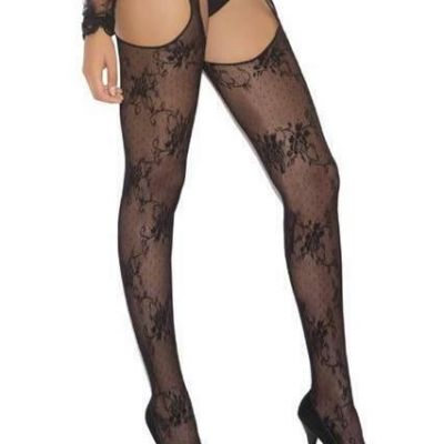 Lace Suspender Pantyhose Crotchless Floral Dotted Hosiery Nylons Black 1895