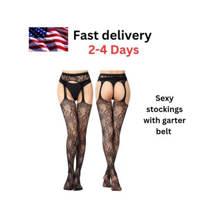 Sexy Floral Stockings Lace Stay Up Thigh High  Stockings With garter belt