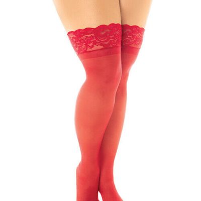 Sheer Thigh High W/stay Up Silicone Lace Top Red Qn