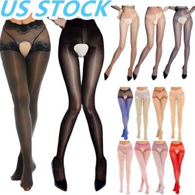 US Womens Glossy Semi Sheer Pantyhose Crotchless Footed Stockings Tights Hosiery