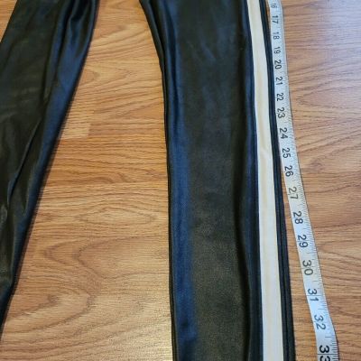 Spanx faux leather leggings Medium  Black With Side White Stripe