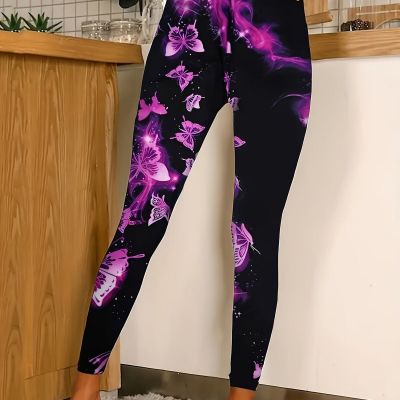 Fashionable Butterfly Print Skinny Leggings - Comfortable Elastic Waist, Super