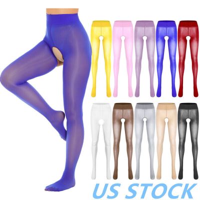 US Womens Semi Sheer Open Crotch Pantyhose Thigh High Stockings Tights Hosiery