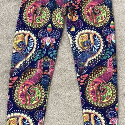 Paisley Leggings Womens One Size Blue with Bright Colors Elastic Waist Stretch