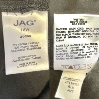 JAG JEANS Leggings Plus Size 16W High Rise Pull On Black Ankle Pants