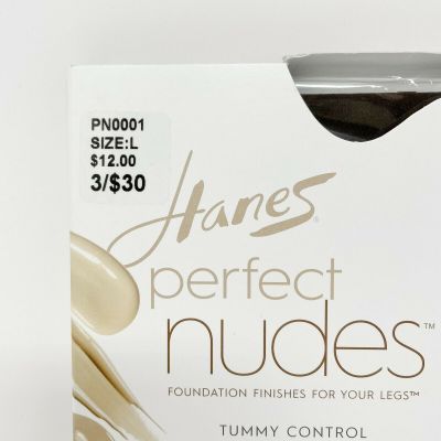 Hanes Perfect Nudes Pantyhose Size Large Nude 6 Control Top PN0001 Run Resistant