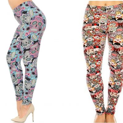 Leggings Depot Women's Leggings Elastic Waist One Size Choice Skull / Insanity