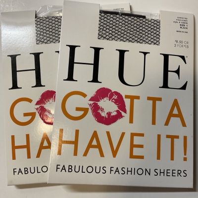 NIP 2 Pair HUE Gotta Have It! Control Top Pantyhose Micro Mesh Black Size 1