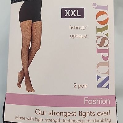Joyspun Women's Fishnet and Solid Tights, 2-Pack, Size XXL, Black