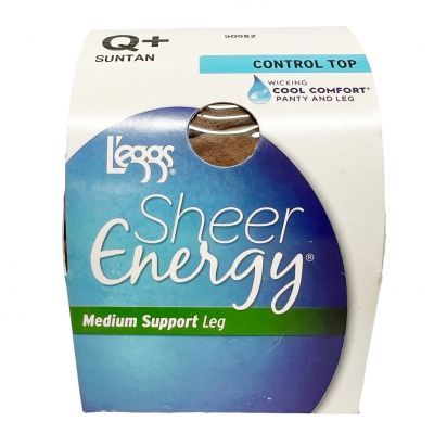 L'eggs Sheer Energy Control Top Medium Support Pantyhose Tights, Size Q+, SUNTAN