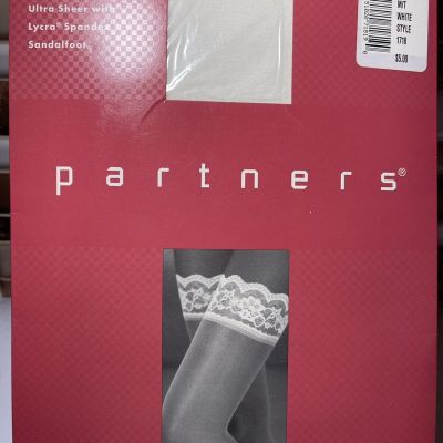 lace top thigh high white stockings size M/T sheer sandal foot Partners 1718