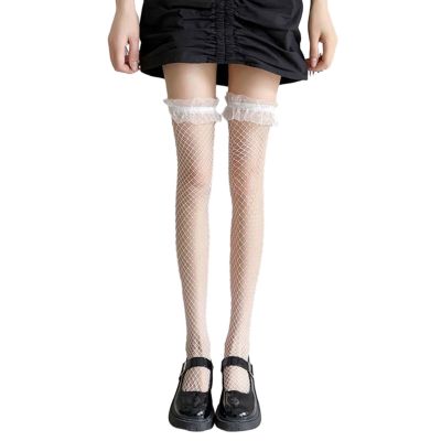 Shirring Stockings Lolita Style Ultra-thin Lace Fishnet Hollow Out Knee Socks