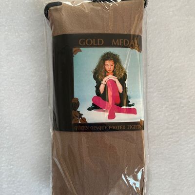 VTG GOLD MEDAL 80’s Opaque Footed Tights * 100perc Tan Nylon NEW ???? Queen Size