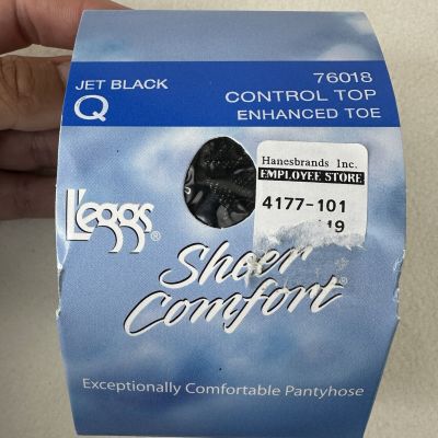 Vintage Sheer Comfort Control Top Enhanced Toe Size Q Jet Black (1 Pair) Nylon