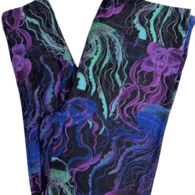 LuLaRoe Womens Leggings Size TC Black Jellyfish Jelly Fish Neon Purple NWT