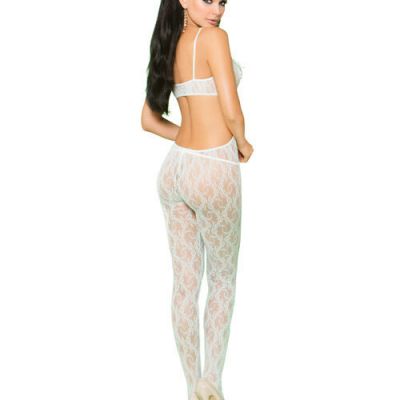 LACE BODYSTOCKING OPEN CROTCH SATIN BOW DETAIL MINT GREEN O/S