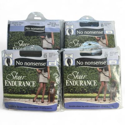 No Nonsense Sheer Endurance Control Top Pantyhose Almost Black Size B 4 Pairs
