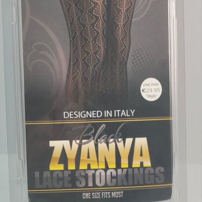 IMPORTED LUSSO BLACK ZYANYA & DUANA LACE STOCKINGS ONE SIZE FITS MOST NEW