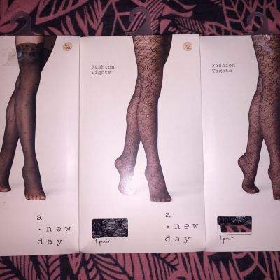 NWT A New Day Fashion Tights 3-pack Various Prints Womens Size L/XL Ebony