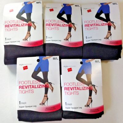 5 Hanes Style  essentials Footless Revitalizing Tights Black M/L Compression