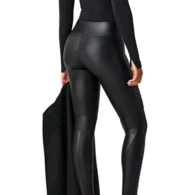 Spanx  Moto Faux Leather Leggings Black Women’s Size L VGUC