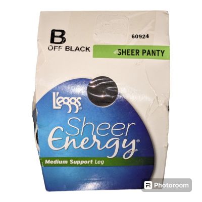 L’eggs Sheer Energy Control Top SIZE B Pantyhose OFF BLACK Med Support 60924 NEW