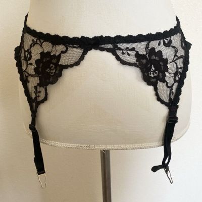Vtg Black Lace Garter Belt Gothic Made In USA Bow Sexy 90s OS Adjustable READ