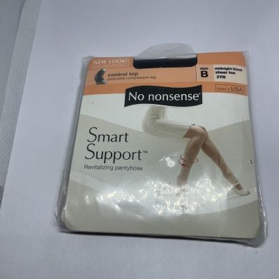 No Nonsense Smart Support Control Top Sheer Toe 2YN Stockings Sz B / Black