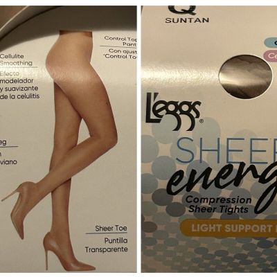 L'eggs Sheer Energy Pantyhose Compression Tights Light Support Suntan Size Q