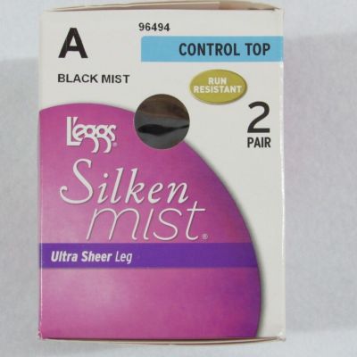 L'eggs Silken Mist Women's Ultra Sheer Run Resistant 2pk Pantyhose Black Size A