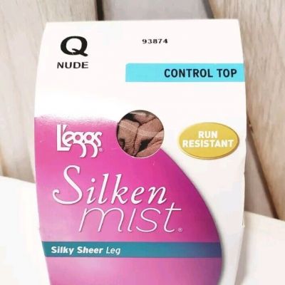 Leggs Silken Mist Silky Sheer Leg Control Top Run Resistant NUDE Size Q