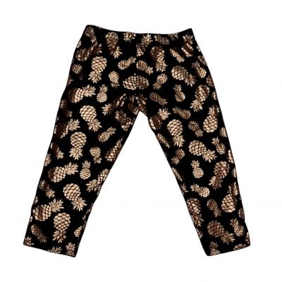 Black Gold Pineapple Print Cotton Capri Leggings No Boundaries Women Med 7-9