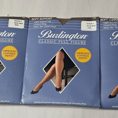 3 PAIRS Burlington Classic Full Figure Sheer Queen 3 Wild Rice W38 Pantyhoses