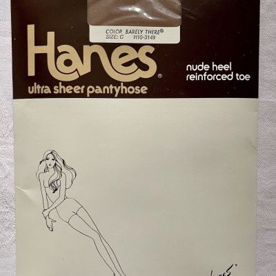 Vintage Hanes Ultra Sheer Pantyhose Barely There Size C Nude Heel New NIP