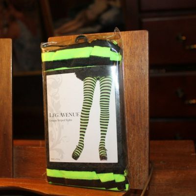 New Leg Avenue Opaque Striped Tights One Size 90-160lbs Black Neon Green