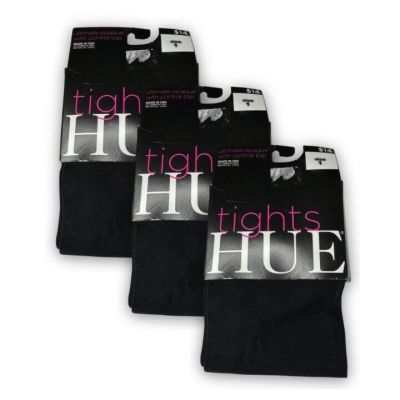 HUE Solid Black Ultimate Opaque Control Top Tights Womens Size 1 U3271 ~ 3 Pairs