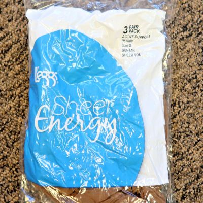 3-Pack L'eggs Sheer Energy Active Support Sheer Toe Pantyhose - Size B - Suntan